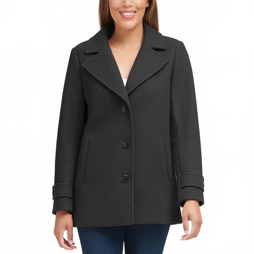 NEW ANDREW MARC women's 3 button closure peacoat in black